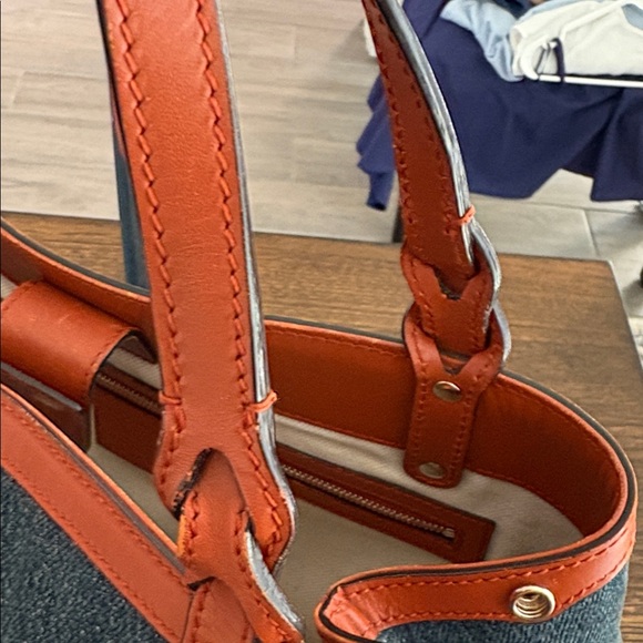 GUCCI Blue Denim Tote Bag w/ Brown Leather Trim Handbag - Picture 13 of 15